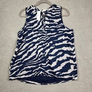 LOFT Blouse Womens Medium Zebra‎ Print Pintucked Ruffle Tie Neck Shell NWT